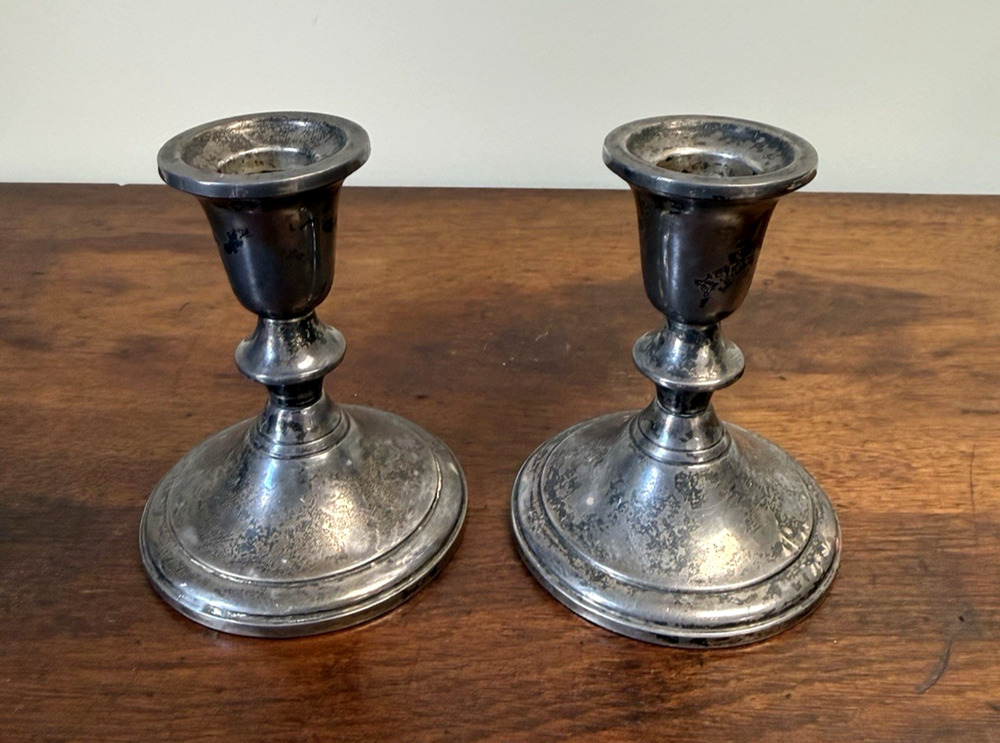 Pair Towle Sterling Silver Weighted Candlestick Holders #734 4 3/8" Mid Century